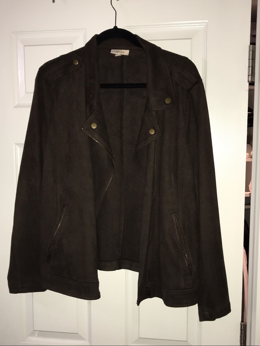 Style & Co. Dark Brown Faux Suede Moto Jacket